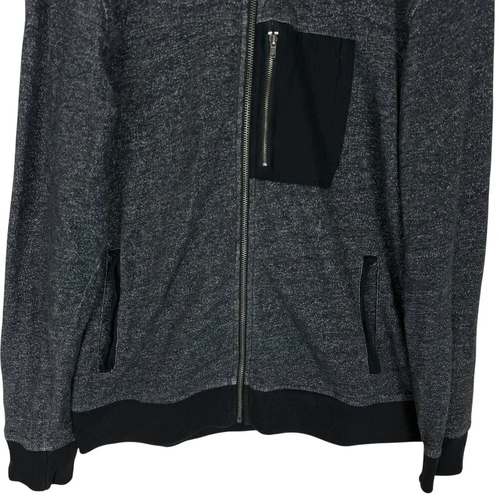 Banana Republic Sweatshirt Men Medium Gray Full Zip Cotton Long Sleeve Mock Neck